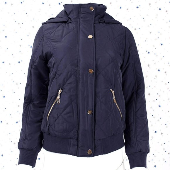 Navy Removable Hood Quilted Puffer Jacket - Picture 2 of 8